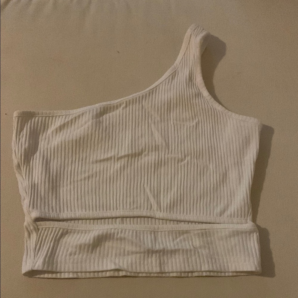 SHEIN Cream Ribbed One-Shoulder Tank Top